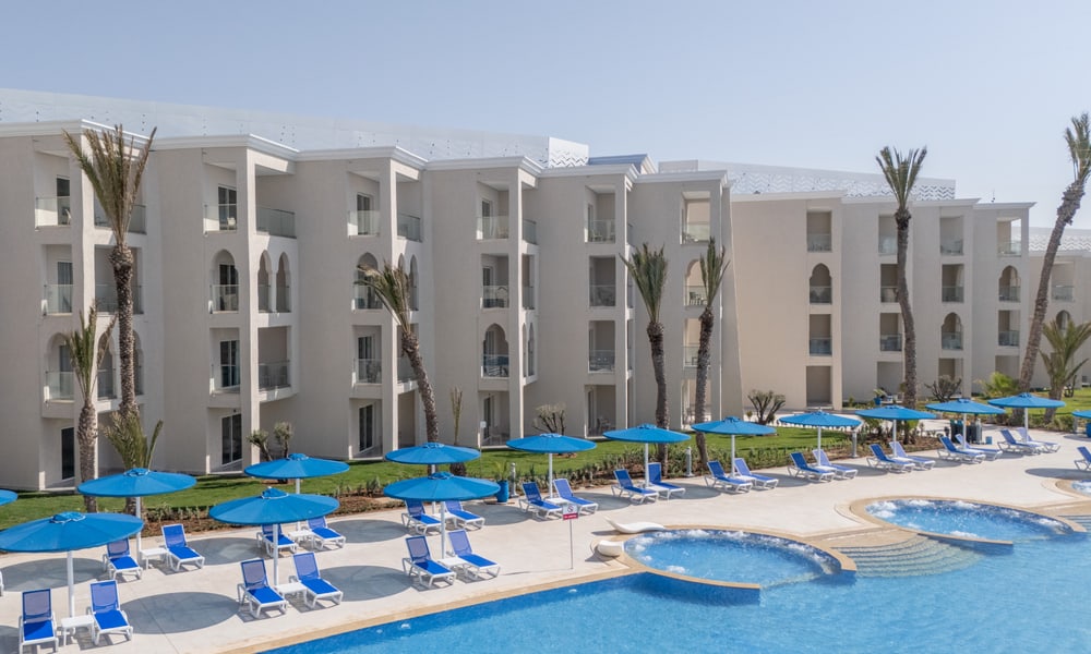 Piscines et façades du Pickalbatros Palais des Roses à Agadir