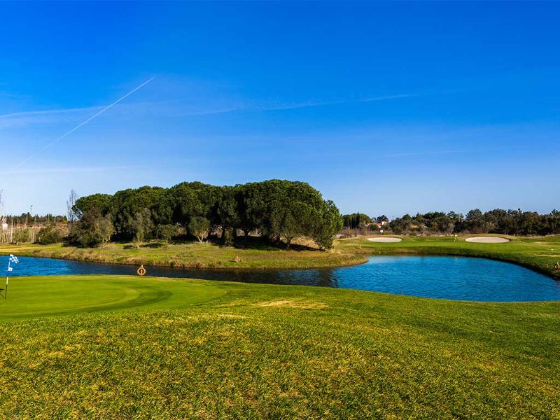 Green, lac et forêt du parcours de golf